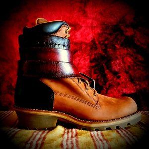 Hand Dyed Brick Red Chippewa Logger Boots